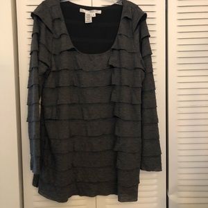Max Studio long knit ruffle shirt.